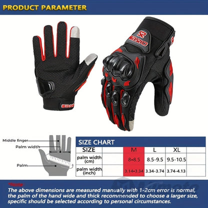 Motorcycle Gloves Full Finger Summer Breathable Touchscreen Hard Shell Protection Non-Slip Motocross Racing Gloves for Men Women, Black Red, M L XL