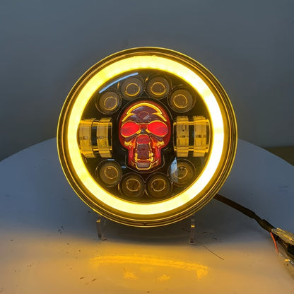 7 Inch Motorcycle LED Headlight Skull Ghost Design - Colorful Demon Eye Round Head Lamp, Custom Car Headlight Modification Front Light for Motorcycle Jeep Truck