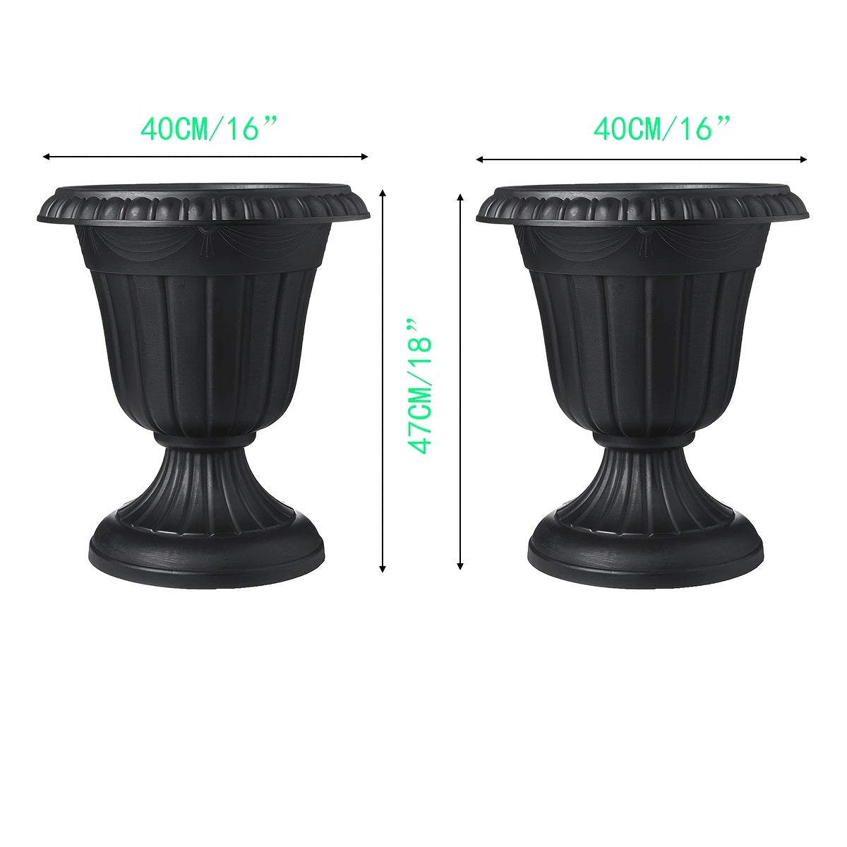 Plastic Urn Planters 2 Pack Outdoor Indoor Flower Pots with Pedestal Front Porch Decor Garden Patio Wedding Party Home Decor Classic Style