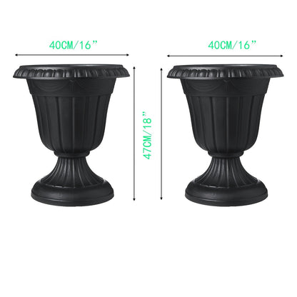 Plastic Urn Planters 2 Pack Outdoor Indoor Flower Pots with Pedestal Front Porch Decor Garden Patio Wedding Party Home Decor Classic Style