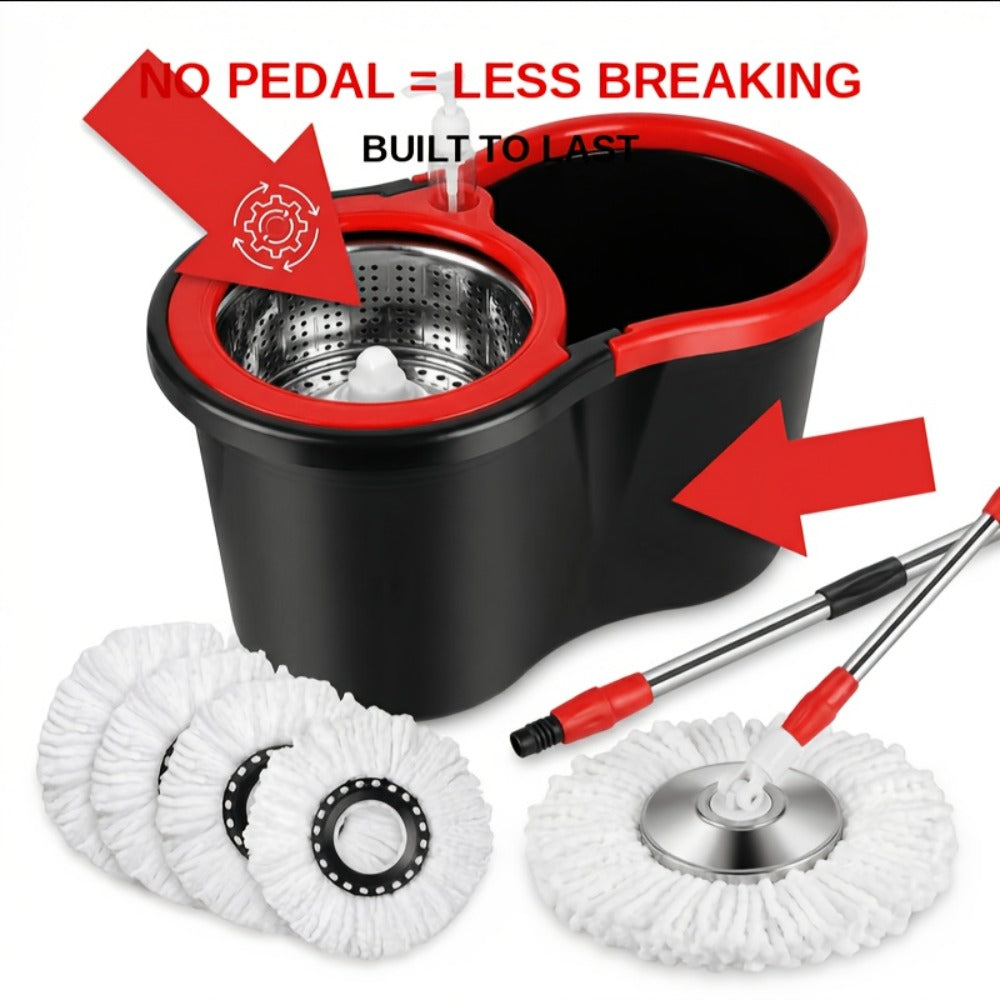 Mop And Bucket Set with Wringer 360 Degree Spinning Self-Wringing Mop 4 Microfiber Mop for Bath Time