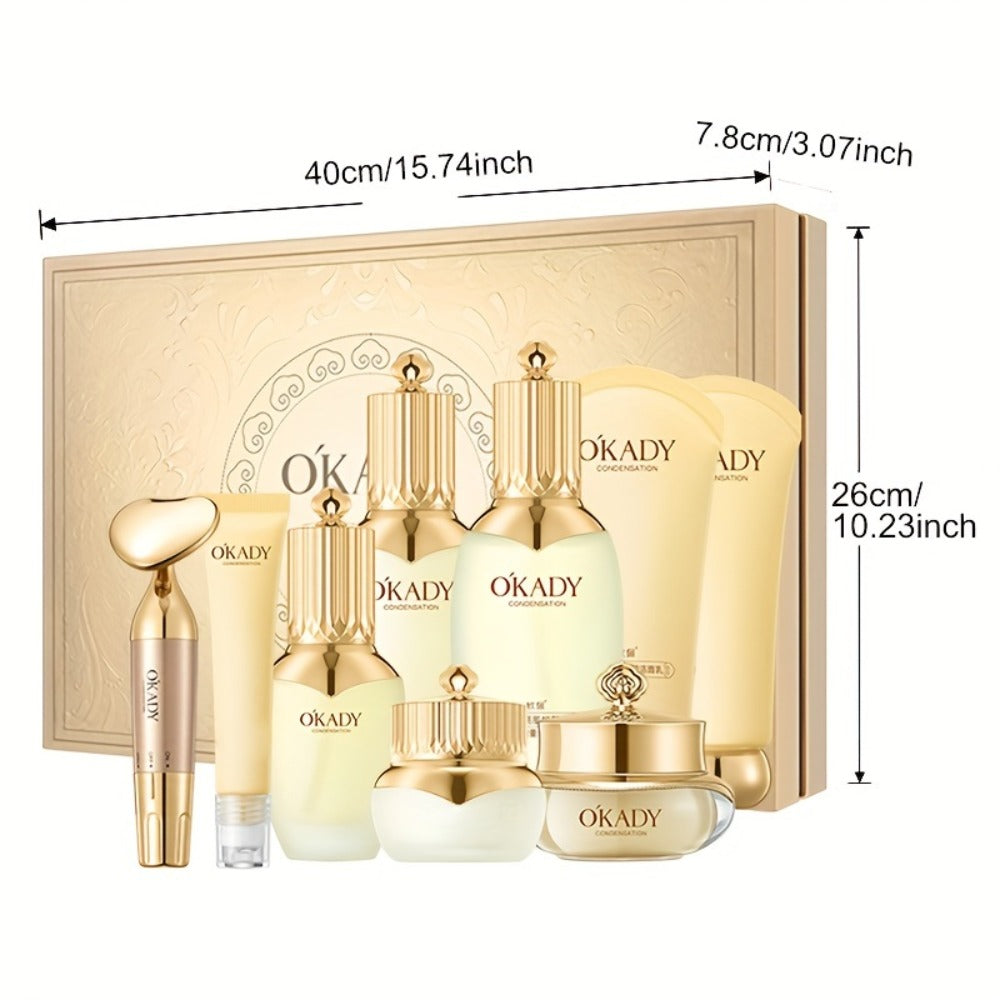 Skincare Set with OKADY Label, 9 Ginseng Products Including Cleanser Toner Essence Serum and Creams