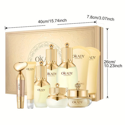 Skincare Set with OKADY Label, 9 Ginseng Products Including Cleanser Toner Essence Serum and Creams