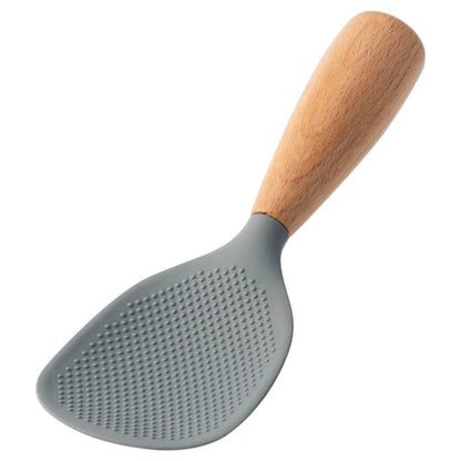 Silicone Rice Spatula Serving Spoon 2 Pack Wooden Handle Heat Resistant Durable Standing for Home Cooking, Dining and Outdoor Meals