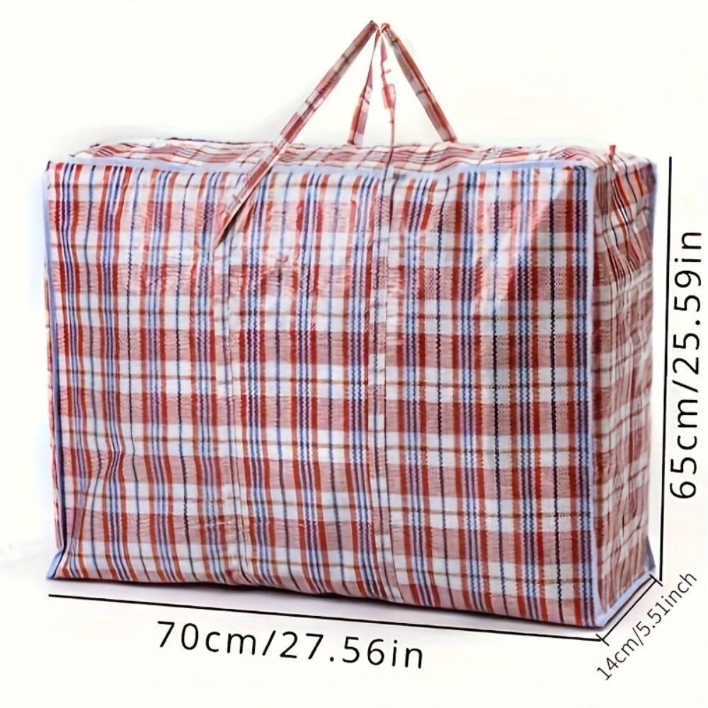Storage Bag Set, 3-Piece Checkered Fabric Moving Organizers with Zipper Closures, Carry Handles and Foldable Design