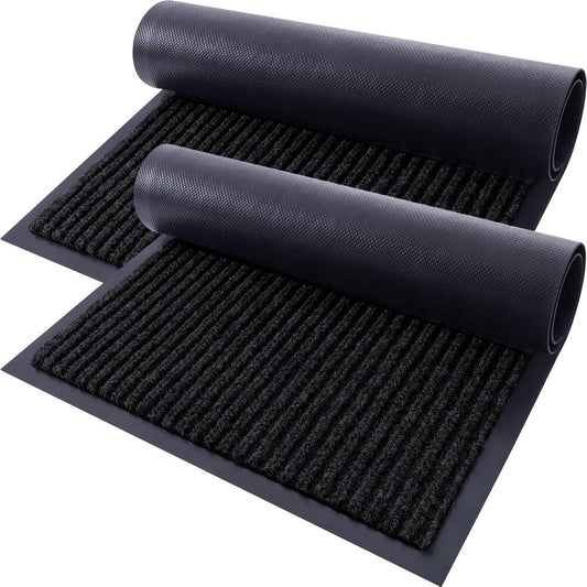 Door Mat 2-Pack Indoor Outdoor Welcome Entryway Rug Non-Slip Low Profile Polyester Floor Mat for Front Door Patio Porch Mudroom