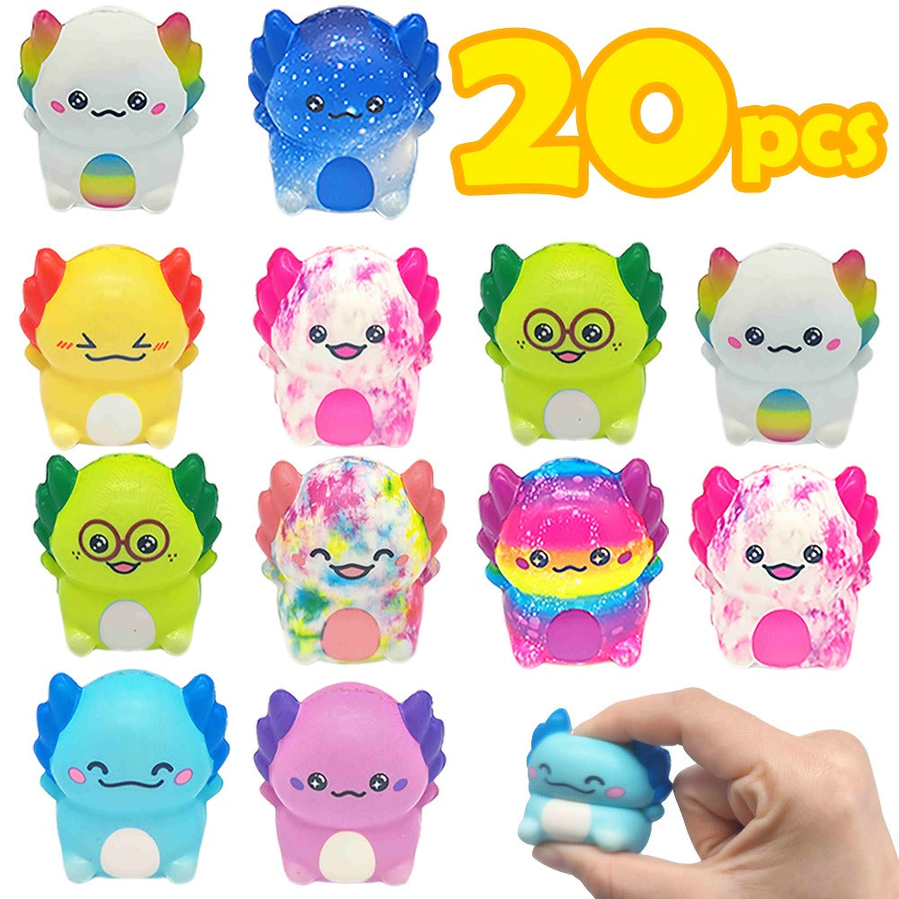 20-Piece Individually Wrapped Slow-Rise Foam Squishy Set with Colorful Axolotl Ice-Cream Shapes