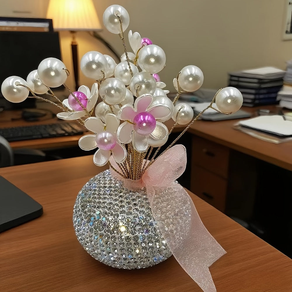 Crystal-Style Flower Decorations for Car Console or Home Display in Six Piece-Count and Color Styles