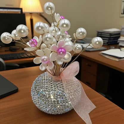 Crystal-Style Flower Decorations for Car Console or Home Display in Six Piece-Count and Color Styles