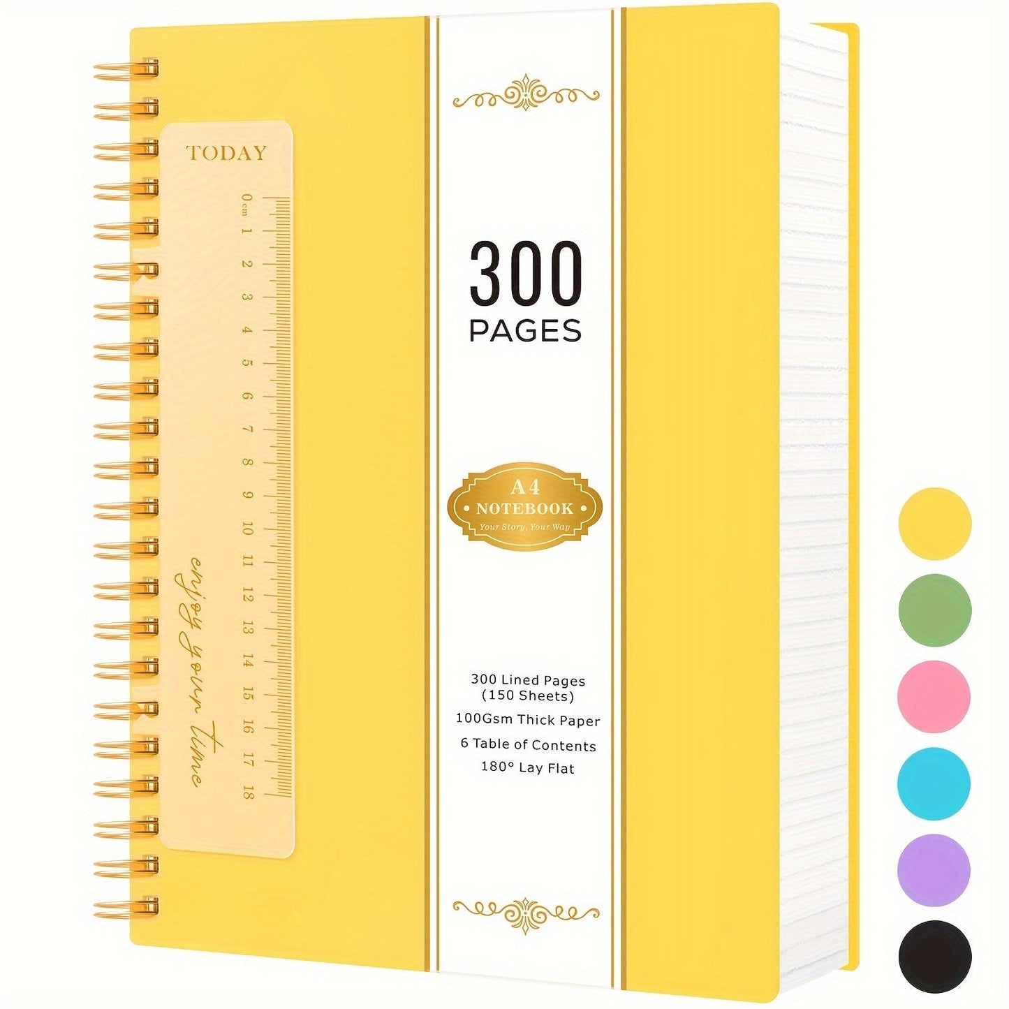 Large 300-Page Spiral Notebook with 8.5 x 11 Inch Ruled Pages and Six Hardcover Color Options