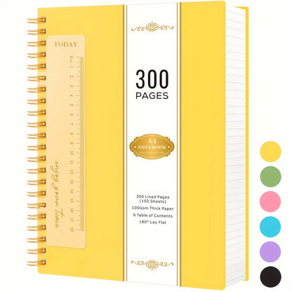 Large 300-Page Spiral Notebook with 8.5 x 11 Inch Ruled Pages and Six Hardcover Color Options