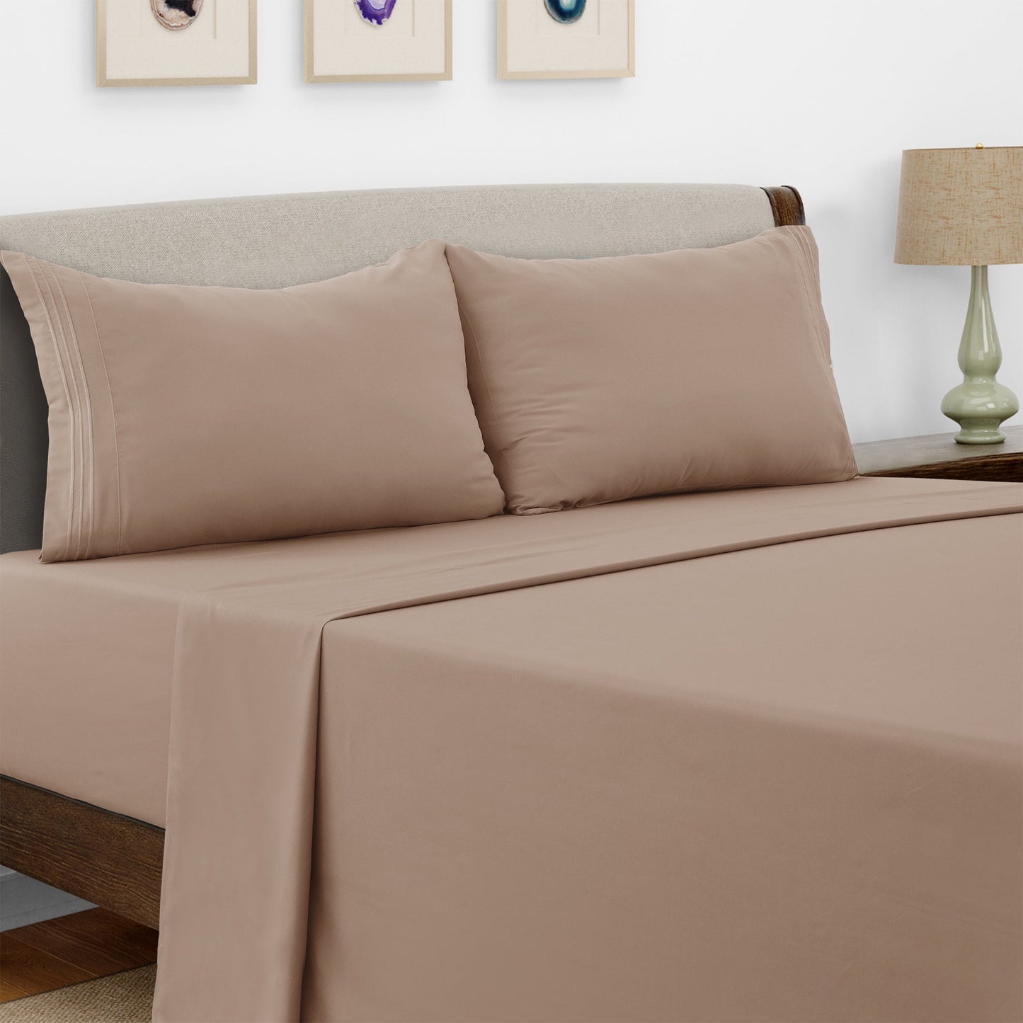 Bed Sheet Set Microfiber with Size-Dependent 3- or 4-Piece Contents and Six Documented Bed Dimensions