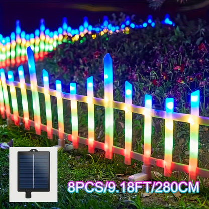 Solar Fence Lights Outdoor 8-Pack with Remote Control - LED White Picket Fence Border Lights Solar Powered