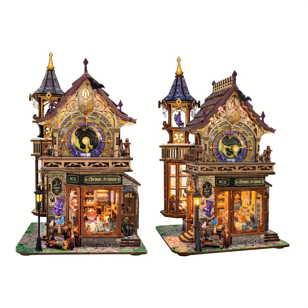 Time Magic Club SQ-71 Wooden Miniature Bookhouse Model Kit with Mechanical Link System for Ages 14+
