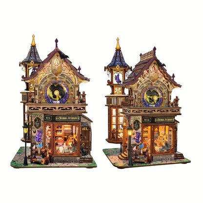 Time Magic Club SQ-71 Wooden Miniature Bookhouse Model Kit with Mechanical Link System for Ages 14+
