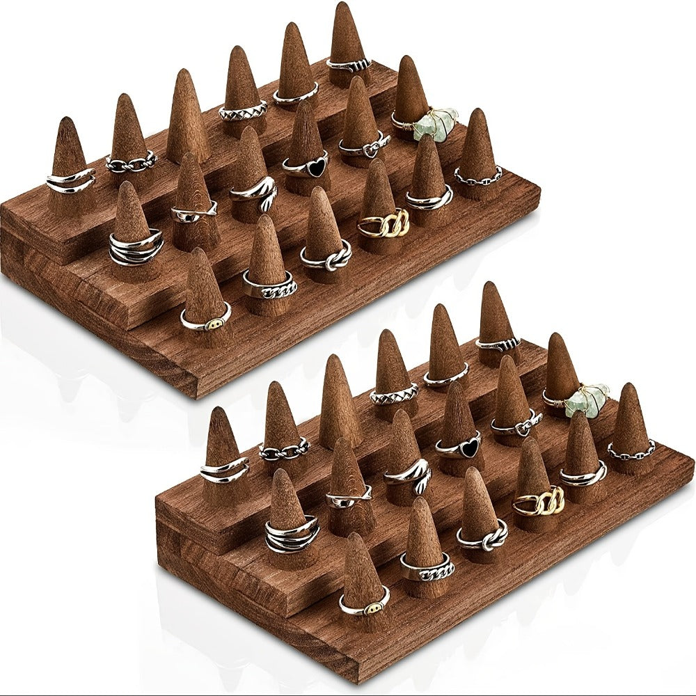 Jewelry Organizer Solid Wood Ring Display Stand in 2-Tier 12-Ring or 3-Tier 18-Ring Options