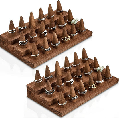Jewelry Organizer Solid Wood Ring Display Stand in 2-Tier 12-Ring or 3-Tier 18-Ring Options