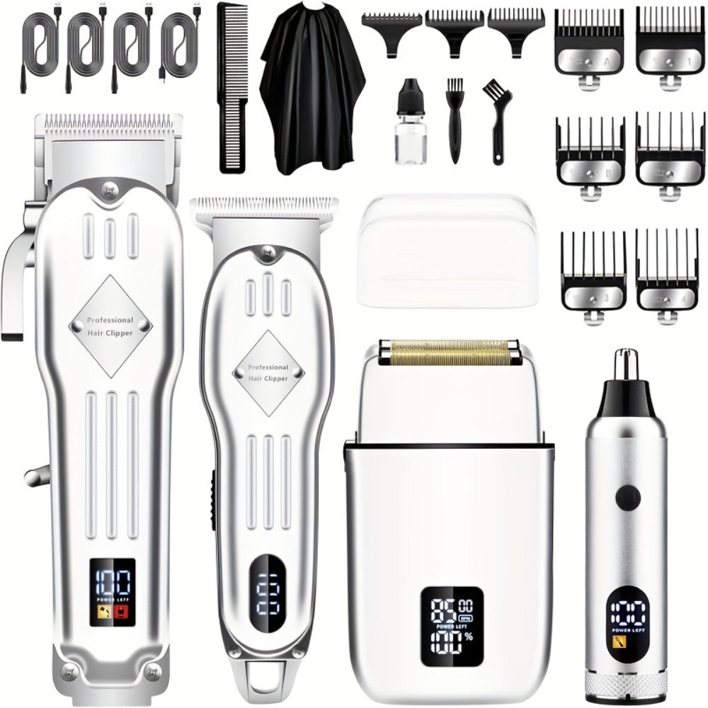 Hair Clippers & Trimmers Three-Piece Set with Full-Size Clipper, T-Blade Detailer, Foil Shaver and LCD Displays