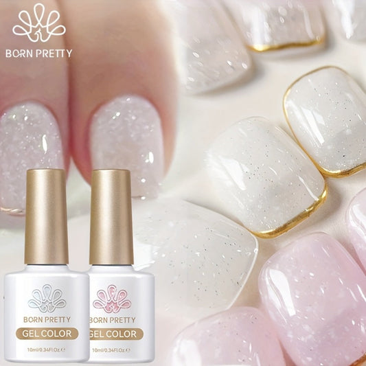 Gel Nail Polish – Snow Jelly Shimmer 2pcs BORN PRETTY Semi-Permanent Soak-Off LED UV Gel Varnish Nude Pink White Glitter Long-Lasting…