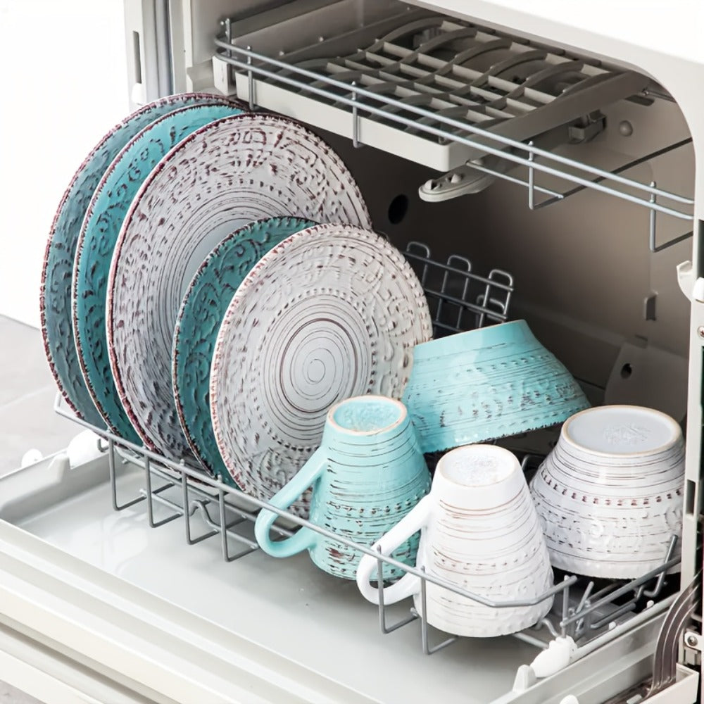 Sixteen-Piece Ceramic-Style Dinnerware Set for Four in White-Blue or Milky-White Coffee Colors
