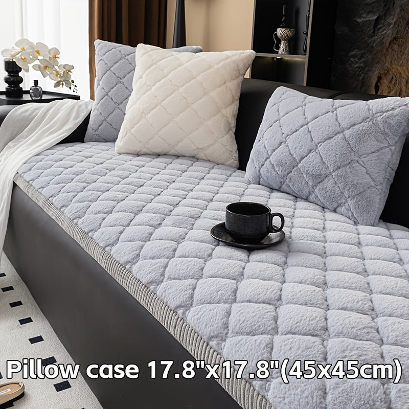 Sofa Cover Plush-Texture Cushion Panels in Pillowcase and 1, 2, 3 or 4-Seat Dimensions in Four Colors