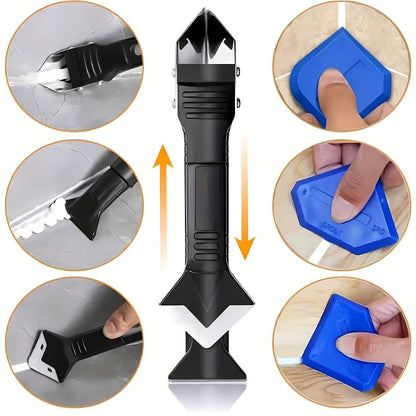 Six-in-One Grout and Caulk Removal Tool Kit with Five Replaceable Blades and Four Silicone Finishing Pads