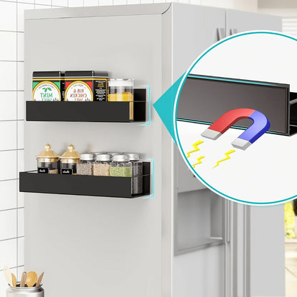 Magnetic Storage Box Organizer for Refrigerator, Washing Machine & Coffee Machine – Strong Magnetic Adsorption No-Drill Spice Rack & Kitchen Organizer, Stylish Household Storage (Black/White, 2/4pcs)