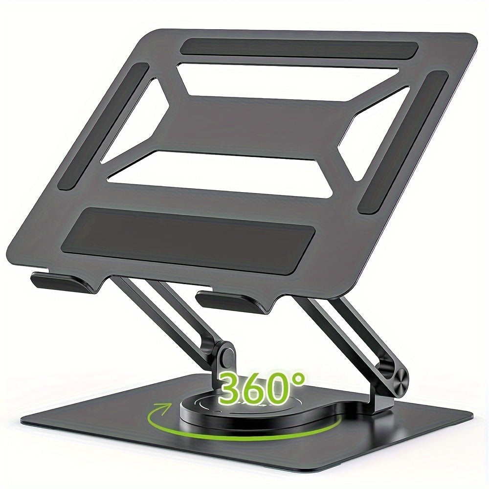 Rotating Laptop Stand with 360-Degree Swivel Base, Foldable Metal Riser in Silver or Black