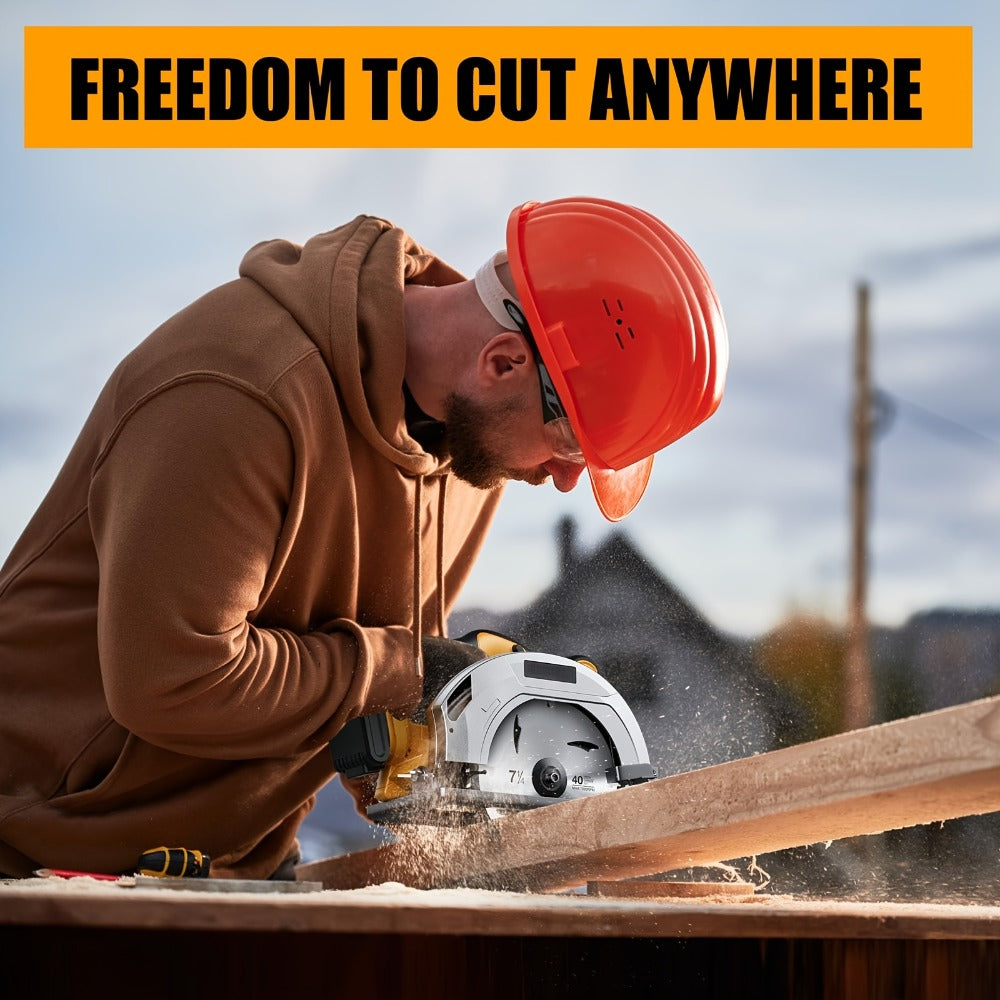 Cordless Circular Saw Compatible with DeWalt 20V MAX Battery | 7-Inch Brushless Electric Saw, 0-50° Bevel, 2 Blades Included – Woodworking, Stone & Plastic Cutting