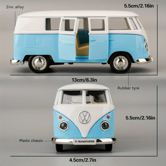 Volkswagen T1 Bus Diecast Model Car 1:36 Scale Zinc Alloy Pullback | Vintage Blue & White, Detailed Interior | Collectible Toy Car Gift for Boys Girls