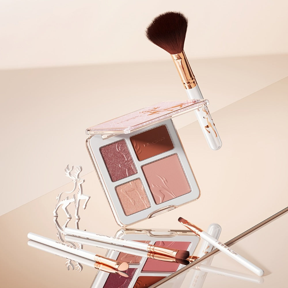 Rose-Gold Makeup Gift Box with Four-Pan Face Palette, Eyeshadow Palette, Lip and Eye Products and Makeup Brushes