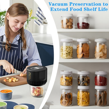 Electric Mason Jar Vacuum Sealer Kit with Regular- and Wide-Mouth Adapters, Lid Accessories and Charging Cable