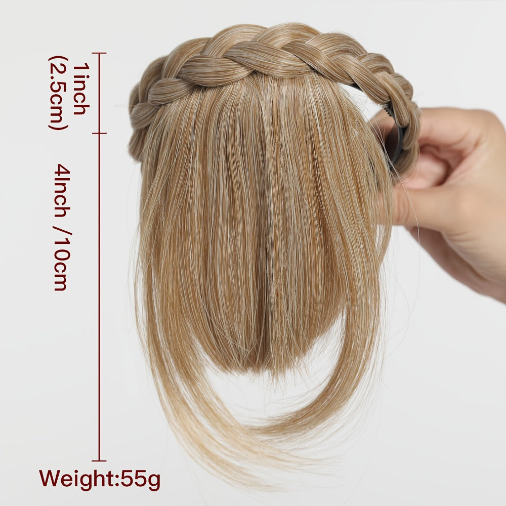 Headband Hair Extension with Bangs Synthetic — Women's Clip-On Fringe, 4 Colors: Black, Reddish Brown, Light Brown, Khaki, 4 Inch, Cosplay, Halloween & Party