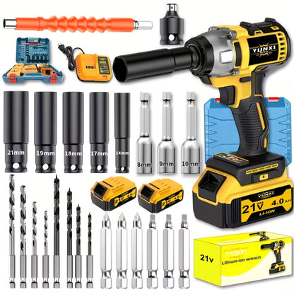 Power Tools YUNXI 21V Brushless Cordless Impact Wrench Kit with 4000mAh Battery and Configurable Accessories