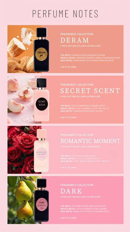 Perfume Gift Set for Women – 4-Piece Mini Luxury EDP Spray Collection, Long Lasting Fragrance, Travel Size 0.68 fl oz Each, Ready to Gift Box for Her