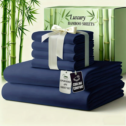 Bed Sheet Set 6-Piece Bamboo-Viscose Microfiber Blend with Twill Weave and 40–44 cm Pocket