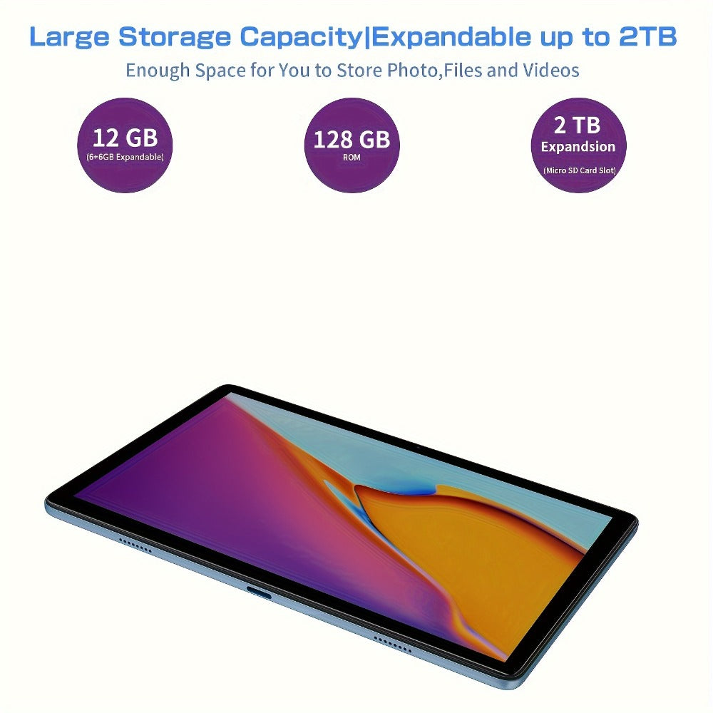 VASOUN 10.1-Inch Android 14 Tablet with 12GB Memory, 128GB Storage, Dual SIM Slots and Protective Case
