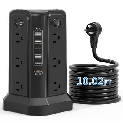 Surge Protector Power Strip Tower 17-in-1 with 12 AC Outlets, 4 USB-A, USB-C PD 18W and Four Group Switches