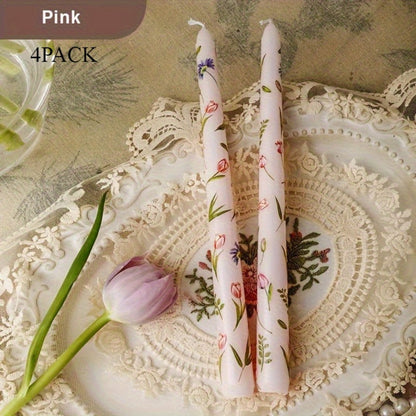 Patterned Taper Candle Set with 9.84-Inch Height in Green, Purple, Blue or Pink and Two- or Four-Piece Options