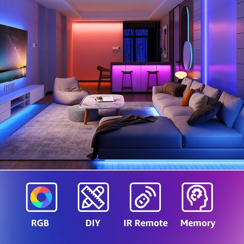 RGB LED Strip Lights USB Powered TV Backlight with Remote Control - 16 Color Changing Dimmable Cuttable for TV PC Bedroom Gaming Room Bookshelf Desk Party Home Ambiance Lighting 13FT 20FT