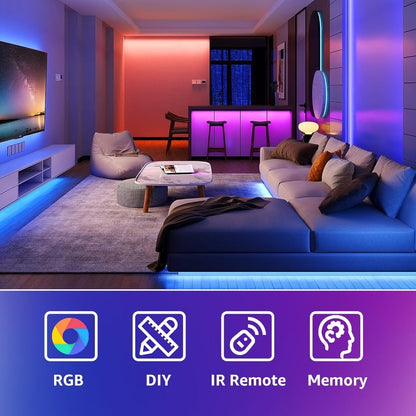RGB LED Strip Lights USB Powered TV Backlight with Remote Control - 16 Color Changing Dimmable Cuttable for TV PC Bedroom Gaming Room Bookshelf Desk Party Home Ambiance Lighting 13FT 20FT
