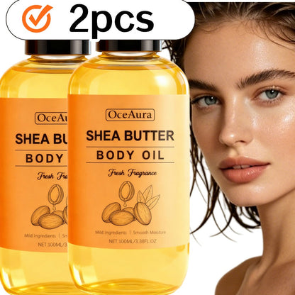 Shea Butter Body Oil, Two-Piece Set of 100ml Flip-Top Bottles with Coordinated Orange Labels