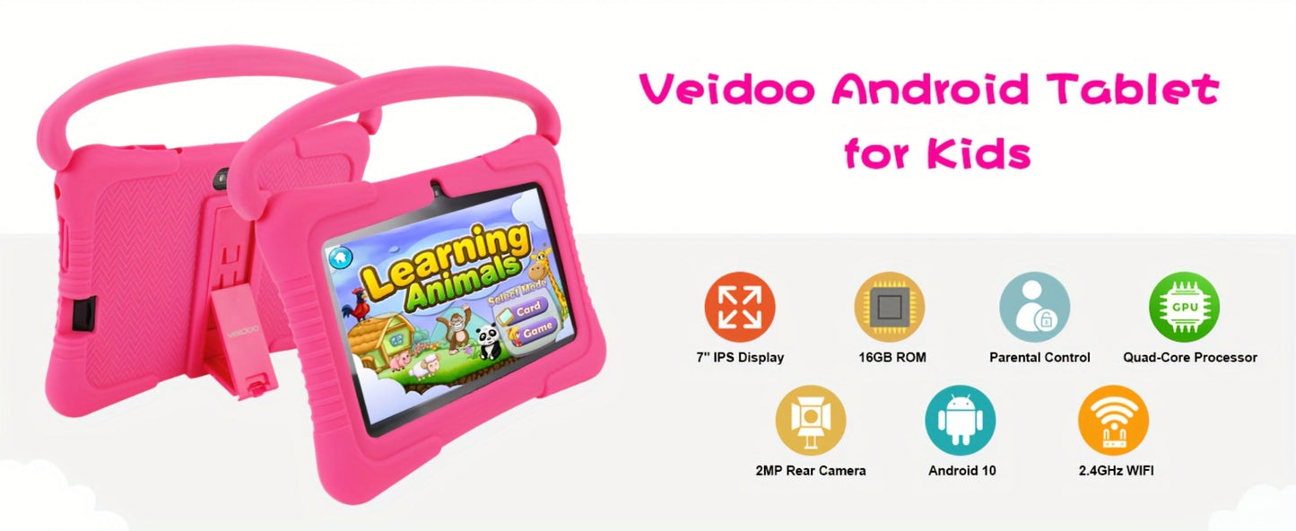 Kids Tablet Veidoo 7 Inch with 1GB or 2GB RAM, 16GB or 32GB Built-In Storage and Handled Silicone Case
