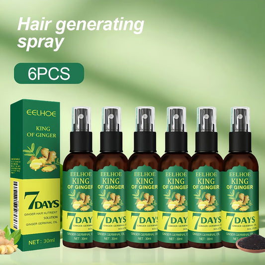 Ginger Hair Oil Spray Set 6 Bottles × 30ml — 7-Day Deep Moisturizing Frizz Control Mist for Dry, Curly & Coily Hair | Lightweight Non-Greasy Leave-In Treatment | All Hair Types