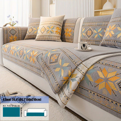 Sofa Cover, Chenille Bohemian-Style Couch Pad in Three Colors with Armrest and One-to-Four-Seat Sizes