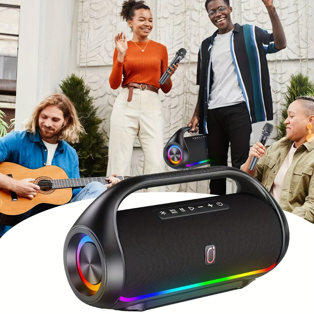 JYX D20 Portable Bluetooth Boombox Speaker with 3D Surround Sound, RGB Disco Lights, Deep Bass Boost, TWS Stereo, 8-10H Playtime, MicroSD USB AUX for Outdoor Party, Camping & Indoor Use