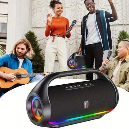 JYX D20 Portable Bluetooth Boombox Speaker with 3D Surround Sound, RGB Disco Lights, Deep Bass Boost, TWS Stereo, 8-10H Playtime, MicroSD USB AUX for Outdoor Party, Camping & Indoor Use