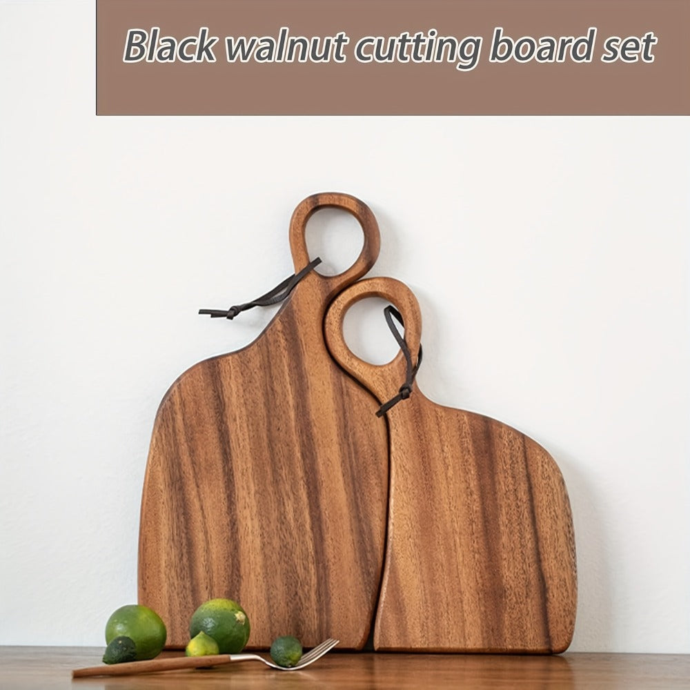 Cutting Board Two-Piece Acacia Wood Set with Loop Handles, Two Sizes and Reversible Flat Surfaces