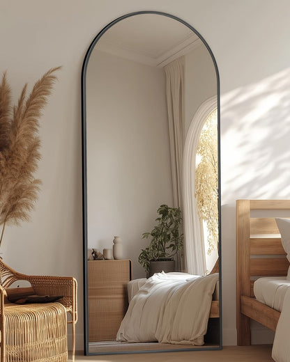 Full Length Mirror Floor Mirror Freestanding 58x18 Inch Arched Full Body Mirror Wall Mounted for Entryways, Bedrooms and Living Spaces