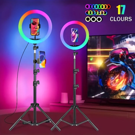 Selfie Ring Light Desk 12 Inch with Phone Holder 360 Rotating Pan Head Desk Tripod 17 RGB Lighting Modes for iPhone Android TikTok YouTube Makeup Video Calls